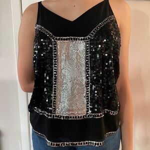 Express thin straps black and silver sequined top